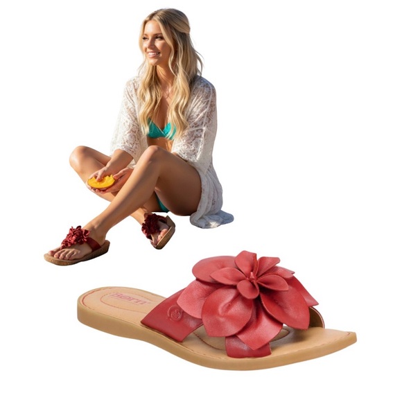Born Shoes - Born Red Leather Flower Sandals – Women’s Size 8 – New